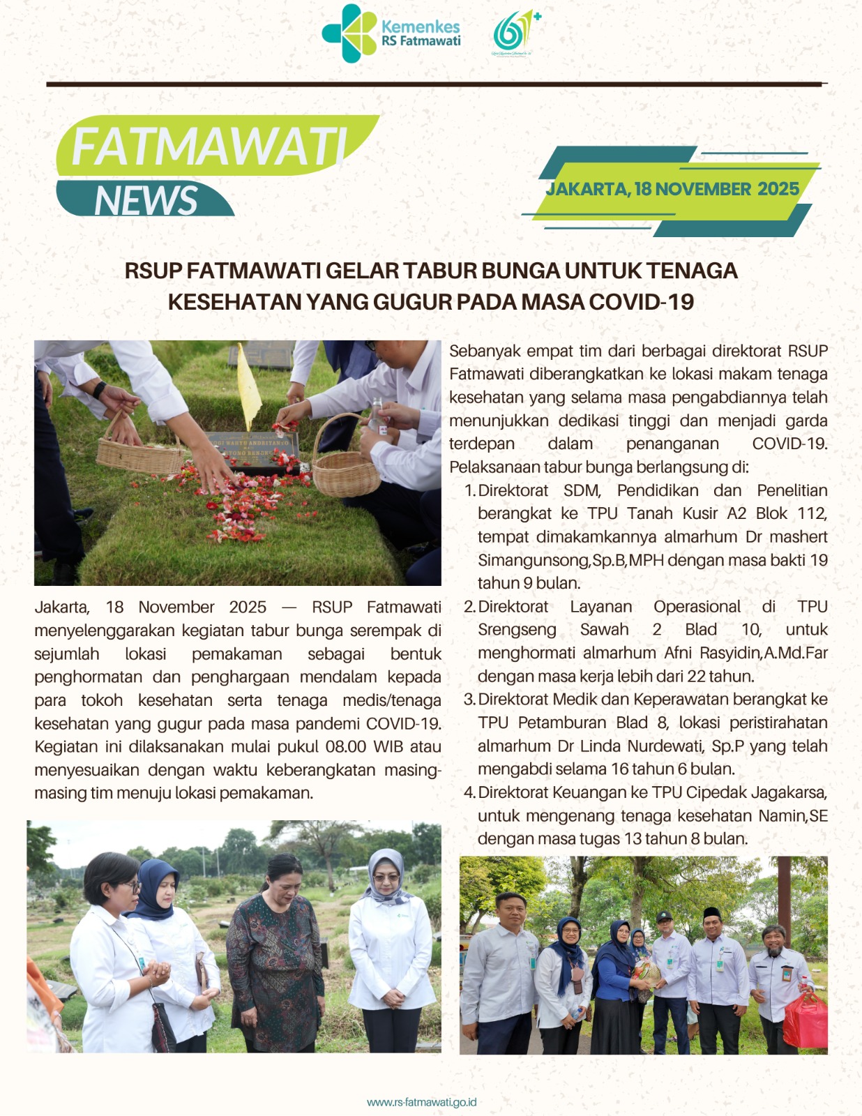 RSUP Fatmawati Gelar Tabur Bunga untuk Tenaga Kesehatan yang Gugur dalam Masa COVID-19